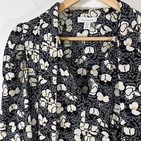 TOPSHOP Floral Tie‎ Neck Long Sleeve Mini Dress Womans 6 chic party summer - Picture 5 of 13